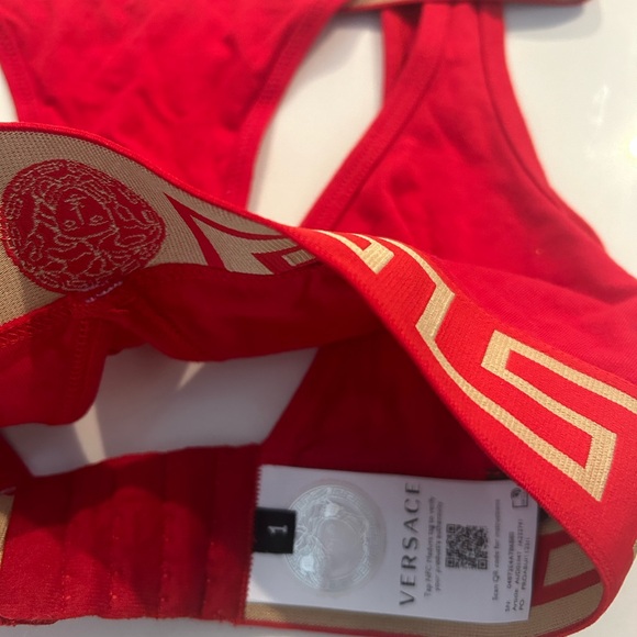 Versace Red and Gold Panty and Bra with Greek Key Design - Picture 3 of 4